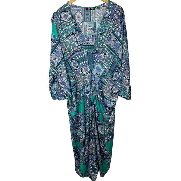 IMAN Mid Century Modern Boho Blue Purple & Black Glam Maxi Swim Coverup Small - Picture 1 of 9